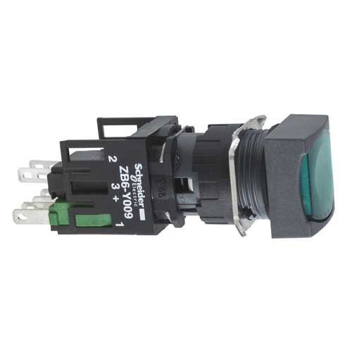 SCHNEIDER GREEN SQ ILL FLUSH P/B 16MM 1NO 12..24V